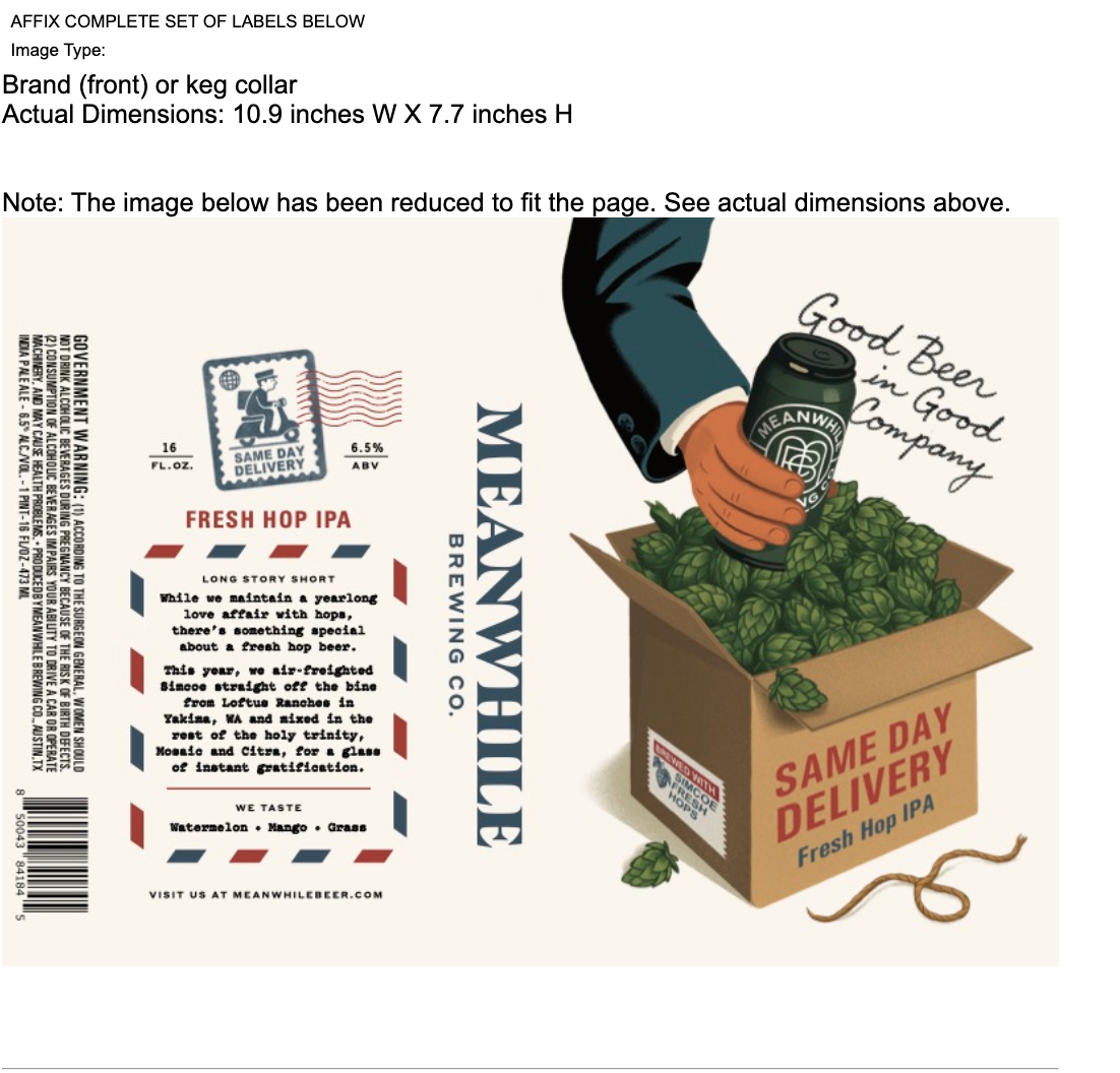 TABC label artwork for Same Day Delivery - India Pale Ale