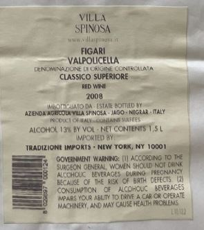 TABC label artwork for VILLA SPINOSA