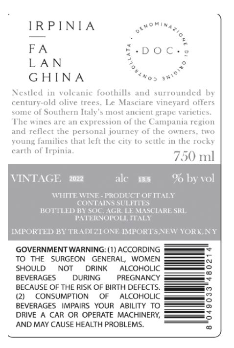 TABC label artwork for SOC AGR. LE MASCIARE