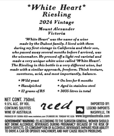 TABC label artwork for REED WHITE HEART RIESLING VICTORIA
