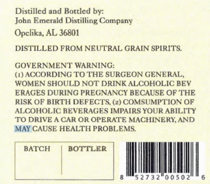 TABC label artwork for John Emerald Hugh Wesley's Gin