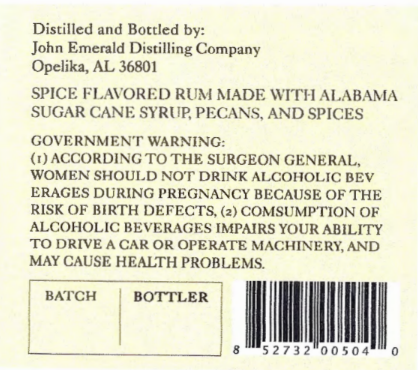 TABC label artwork for John Emerald Gene's Spice Flavored Rum