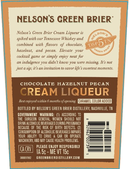 TABC label artwork for NELSON'S GREEN BRIER CHOCOLATE HAZELNUT PECAN