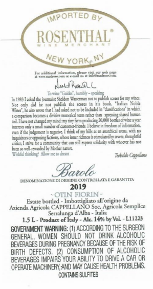 TABC label artwork for Cappellano Barolo Pie Franco