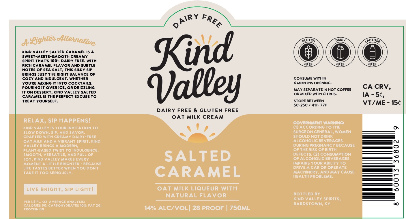 TABC label artwork for Kind Valley Salted Caramel Cream Non-Dairy made with Oat Milk
