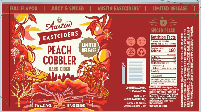 TABC label artwork for Austin Eastciders Peach Cobbler Hard Cider