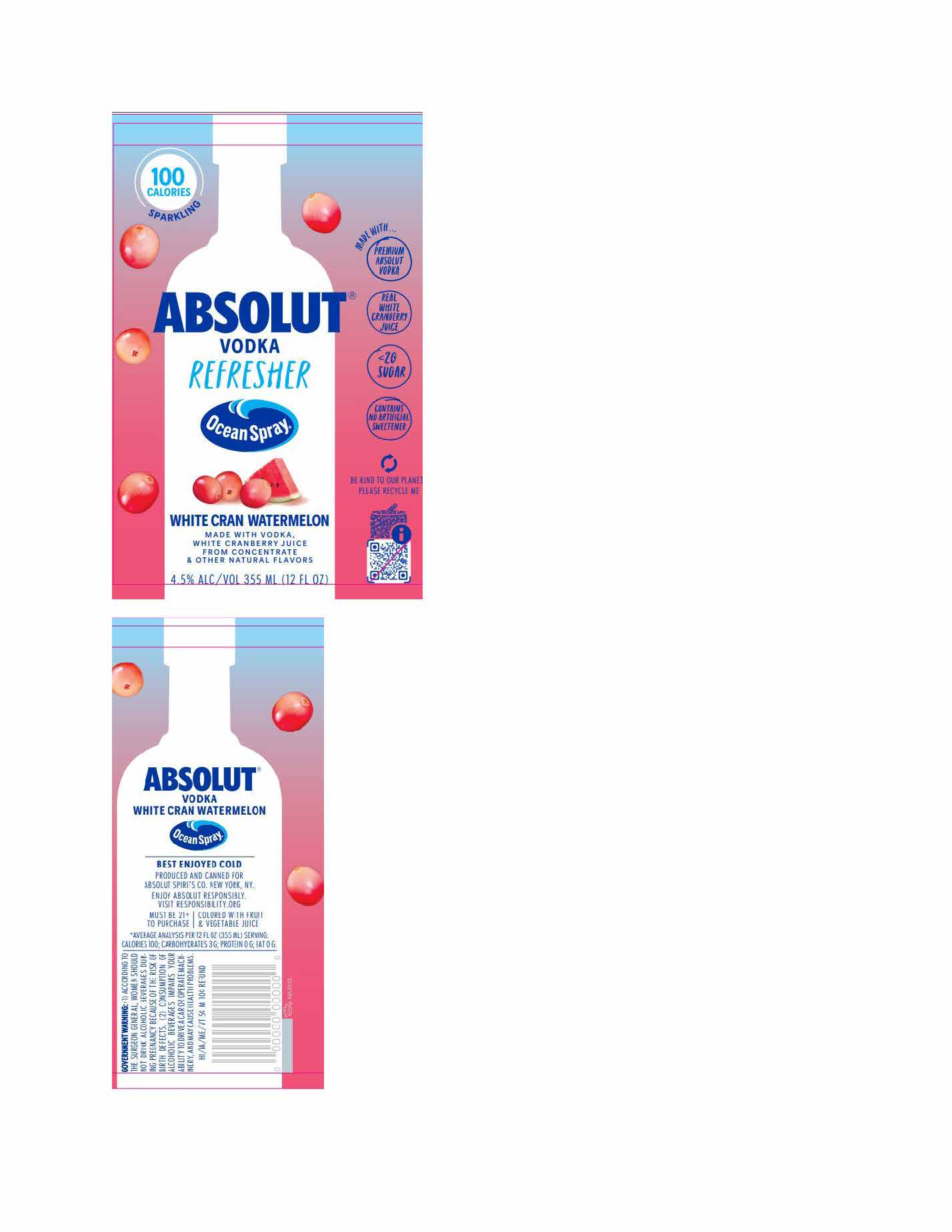 TABC label artwork for Absolut Refresher Cran-Watermelon