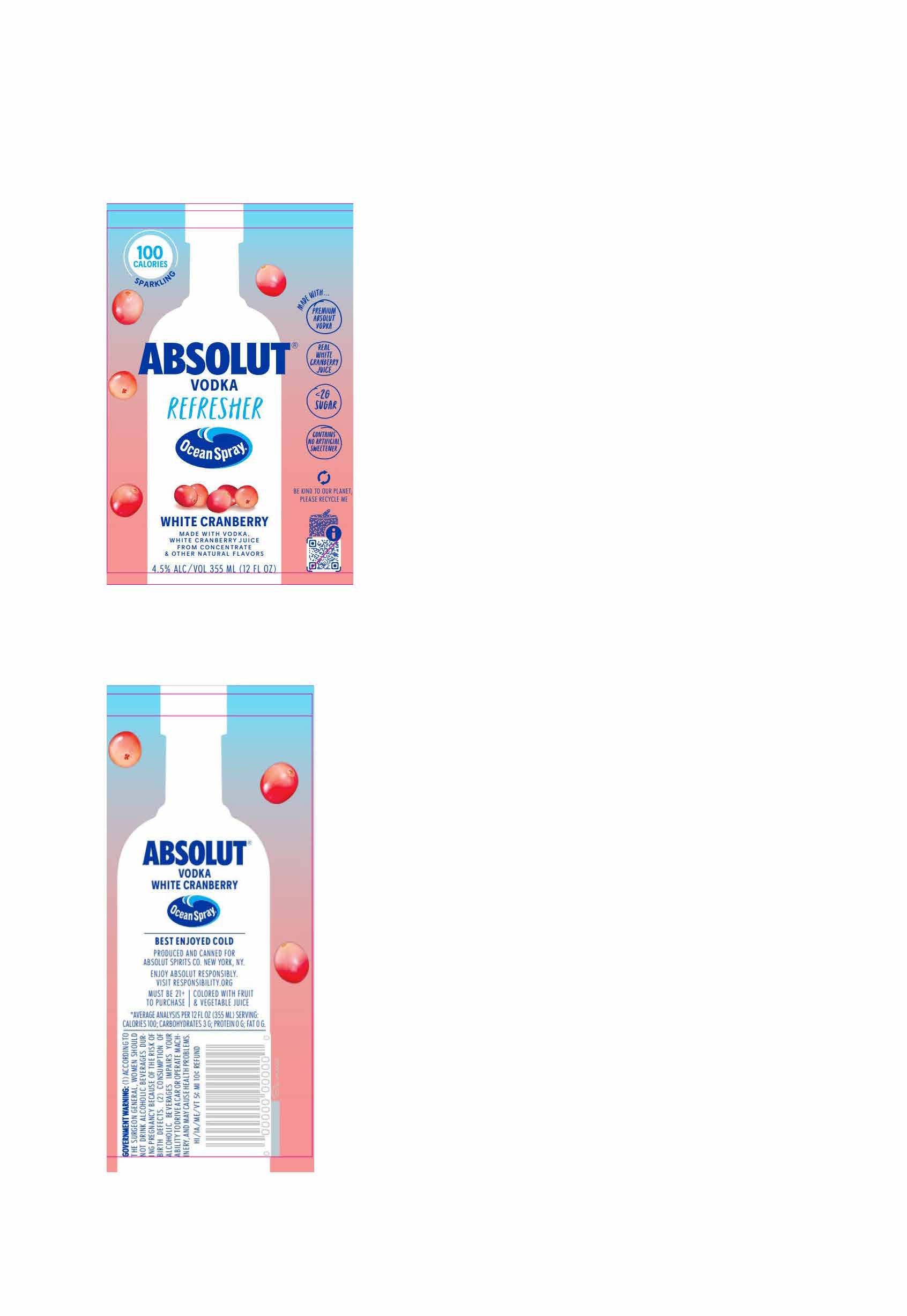 TABC label artwork for Absolut Refresher White Cranberry