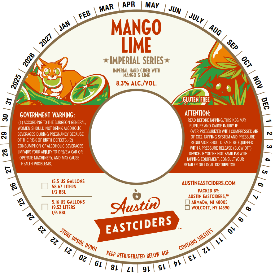 TABC label artwork for Austin Eastciders Mango Lime Imperial
