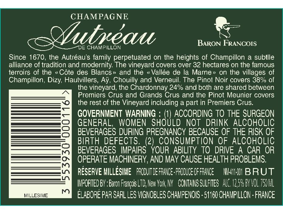 TABC label artwork for AUTREAU RESERVE-MILLESIME GRAND CRU