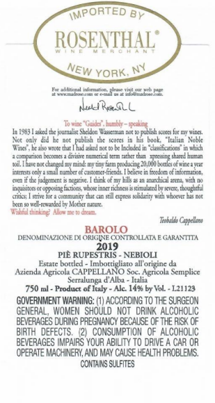 TABC label artwork for Cappellano Barolo Pie Rupestris