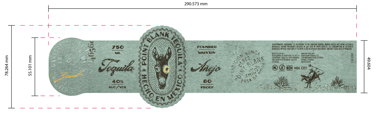 TABC label artwork for Point Blank Tequila Anejo