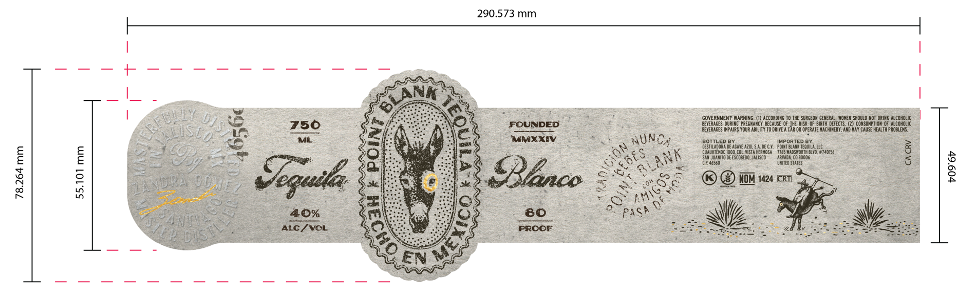 TABC label artwork for Point Blank Tequila Blanco