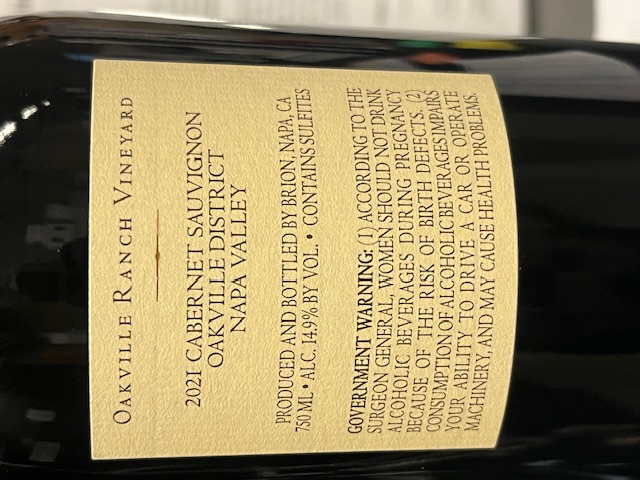 TABC label artwork for Brion Cabernet Sauvignon Oakville Ranch Vineyard