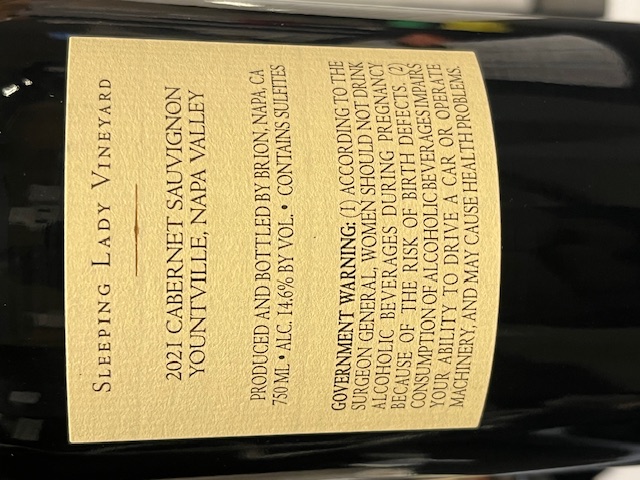TABC label artwork for Brion Cabernet Sauvignon Sleeping Lady Vineyard