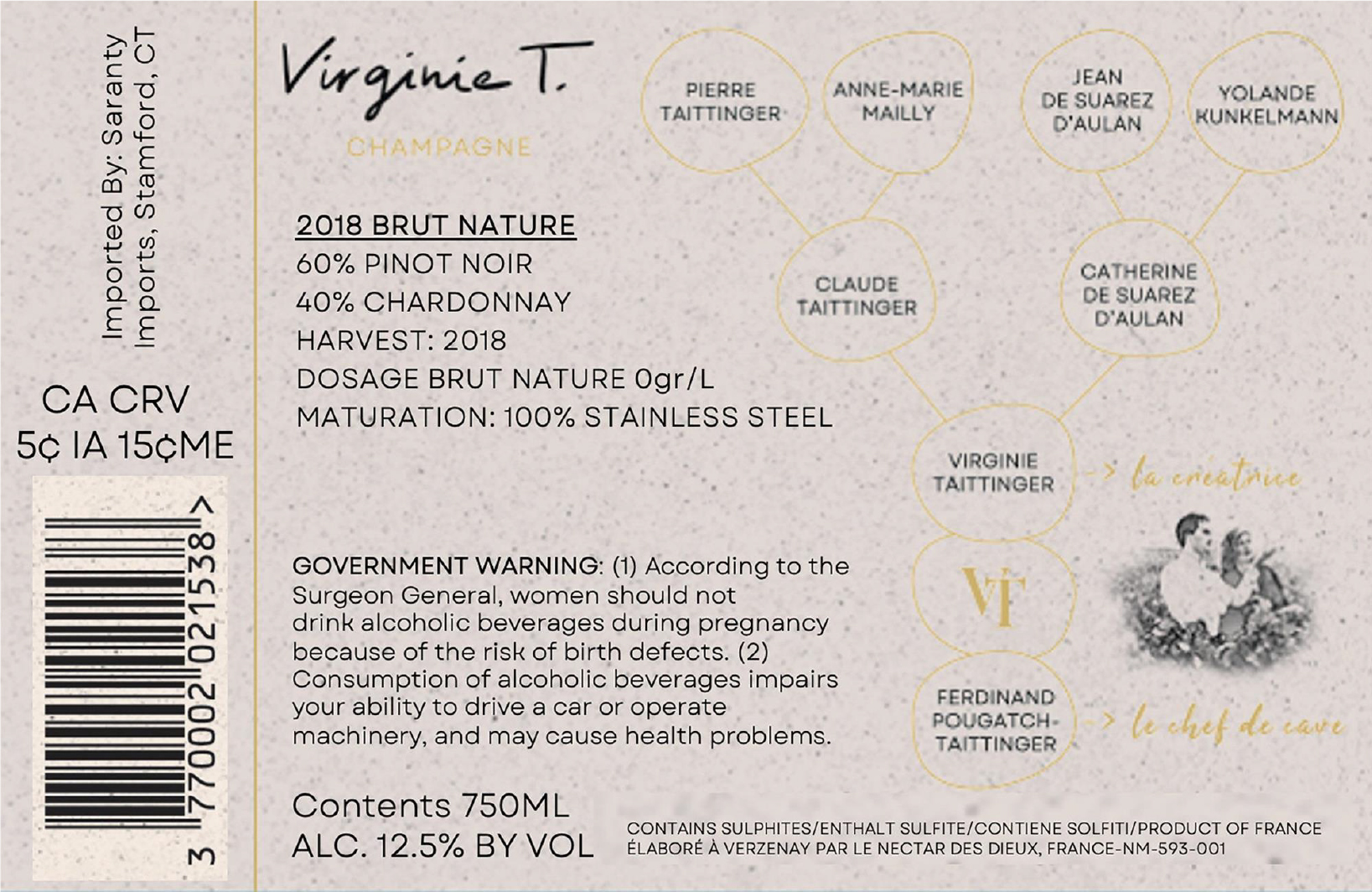 TABC label artwork for Virginie T Brut Nature Champagne Milesime
