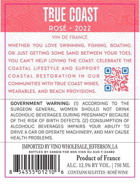 TABC label artwork for True Coast Rose