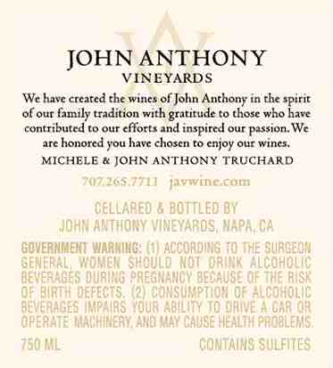 TABC label artwork for John Anthony Crane Vineyard Syrah Oak Knoll District of Napa Valley