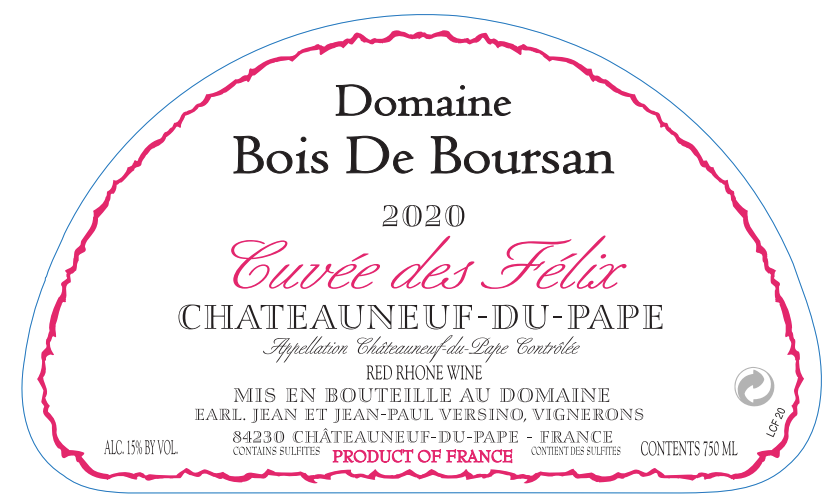 TABC label artwork for Bois de Boursan Chateauneuf-du-Pape Rouge Cuvee des Felix