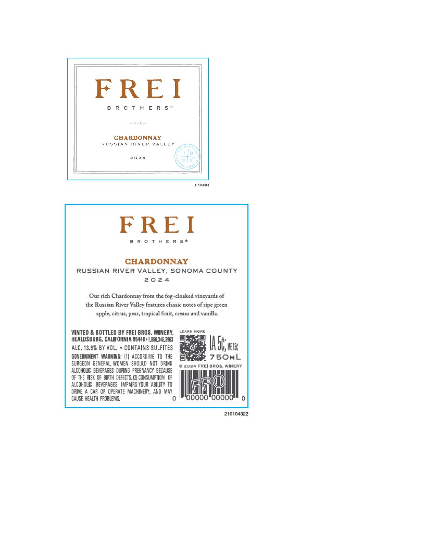 TABC label artwork for Frei Brothers Chardonnay Russian River Valley