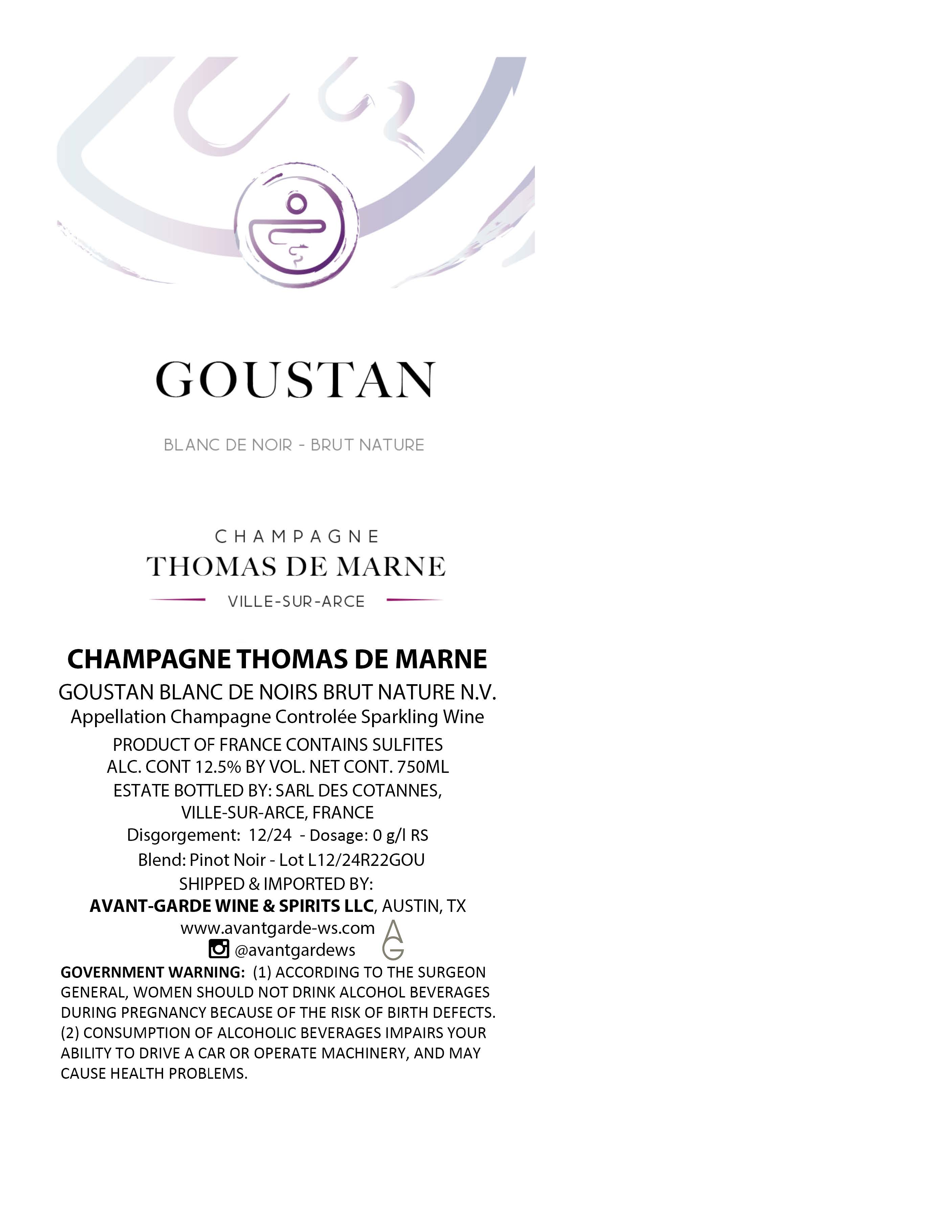 TABC label artwork for Champagne Thomas de Marne Goustan Blanc de Noirs Brut Nature R22