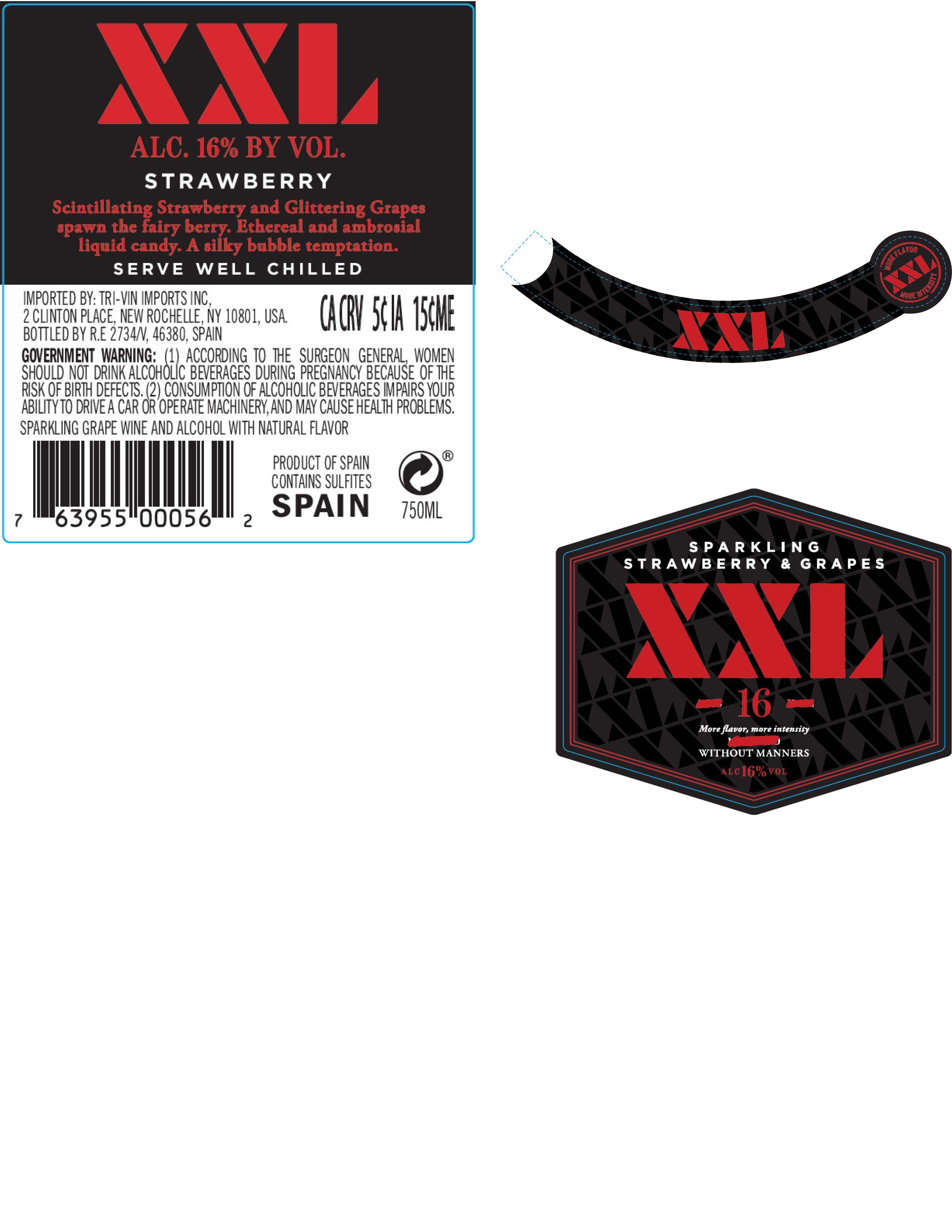 TABC label artwork for XXL Sparkling Strawberry