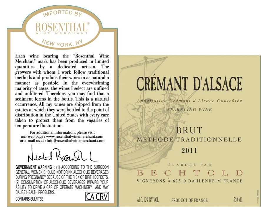 TABC label artwork for Domaine Bechtold Cremant d'Alsace Blanc Extra Brut