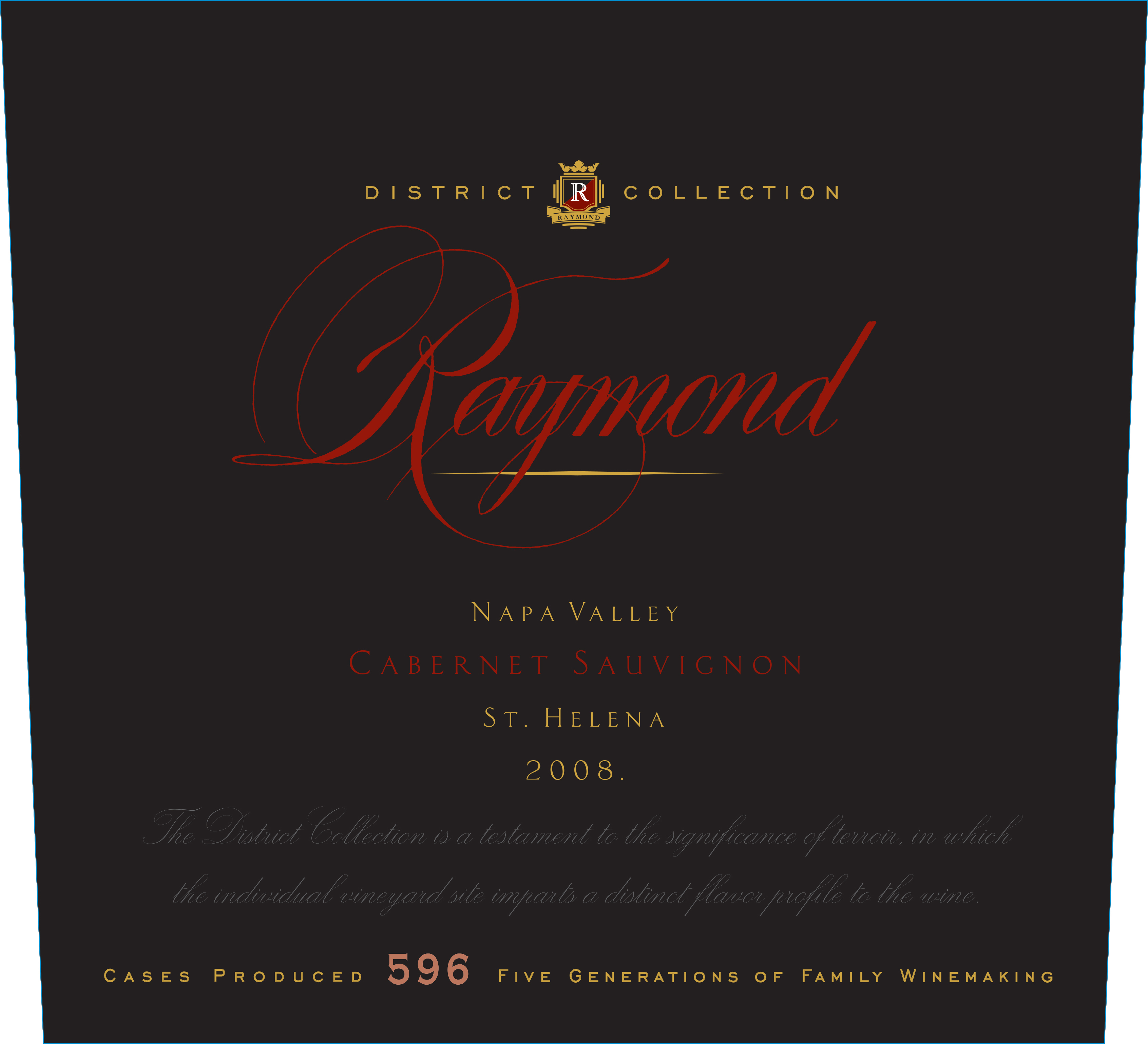 TABC label artwork for Raymond Cabernet Sauvignon, District Collection, St Helena, Napa Valley