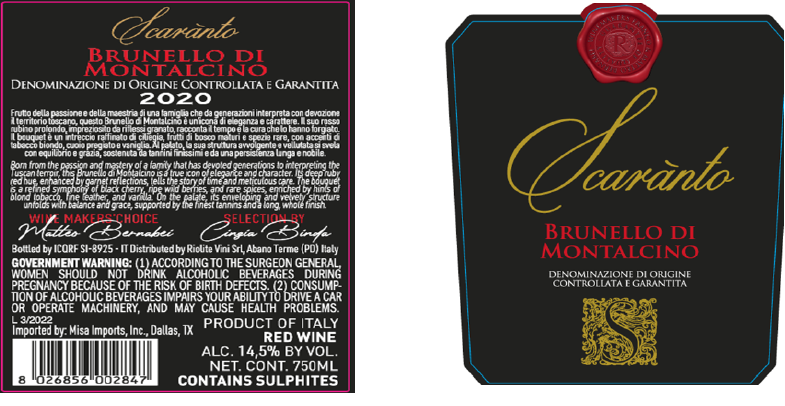 TABC label artwork for SCARANTO BRUNELLO DI MONTALCINO