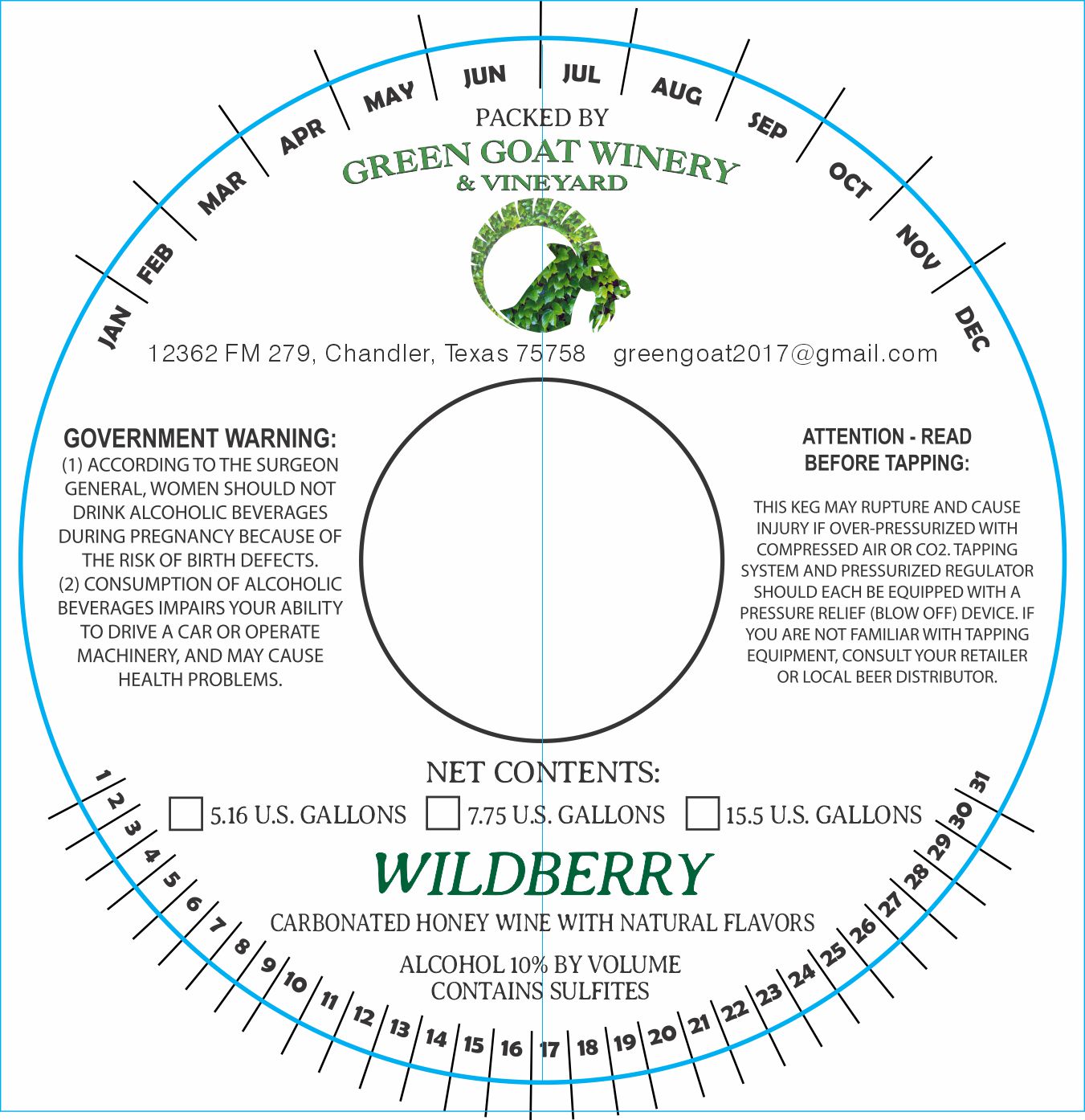 TABC label artwork for Green Goat Winery & Vineyard Wildberry