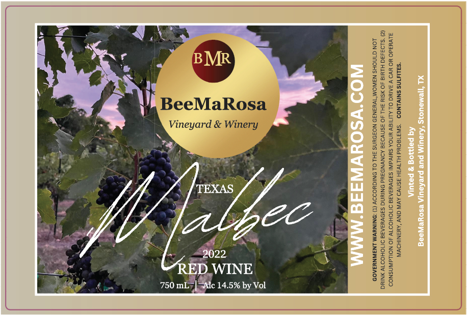 TABC label artwork for BEEMA ROSA VINEYARD & WINERY MALBEC