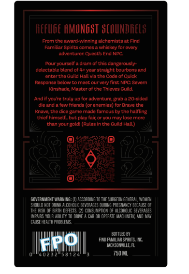 TABC label artwork for Find Familiar Spirits Quest's End NPC