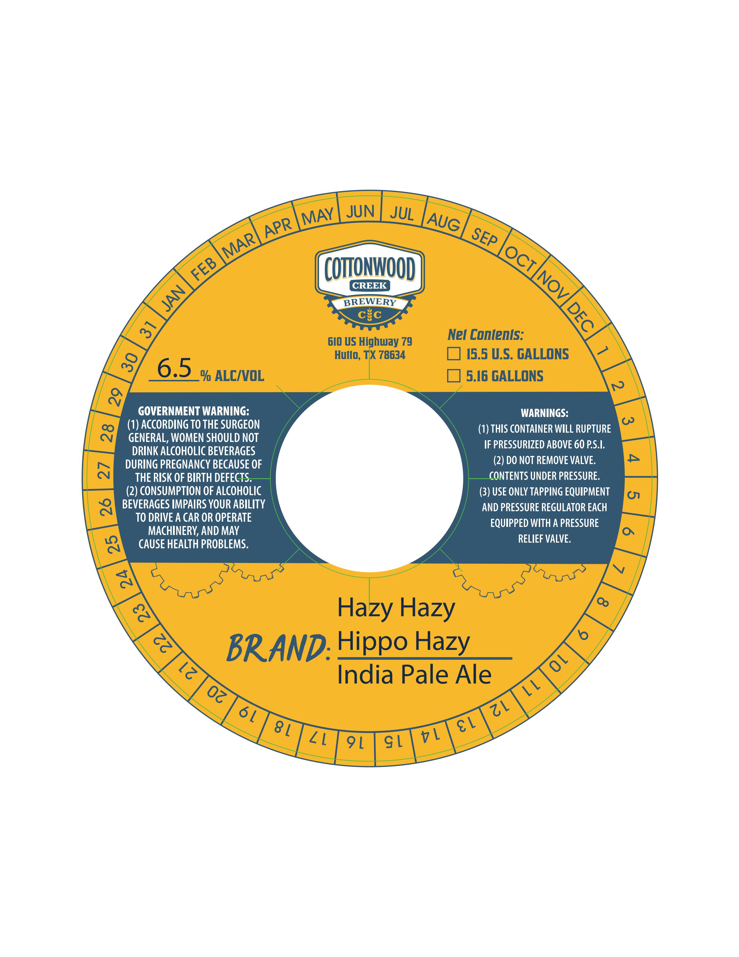 TABC label artwork for Hazy Hazy Hippo Hazy IPA