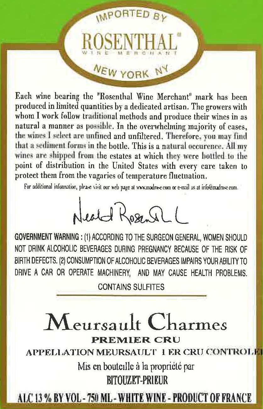 TABC label artwork for Domaine Bitouzet-Prieur Meursault 1er Cru Charmes
