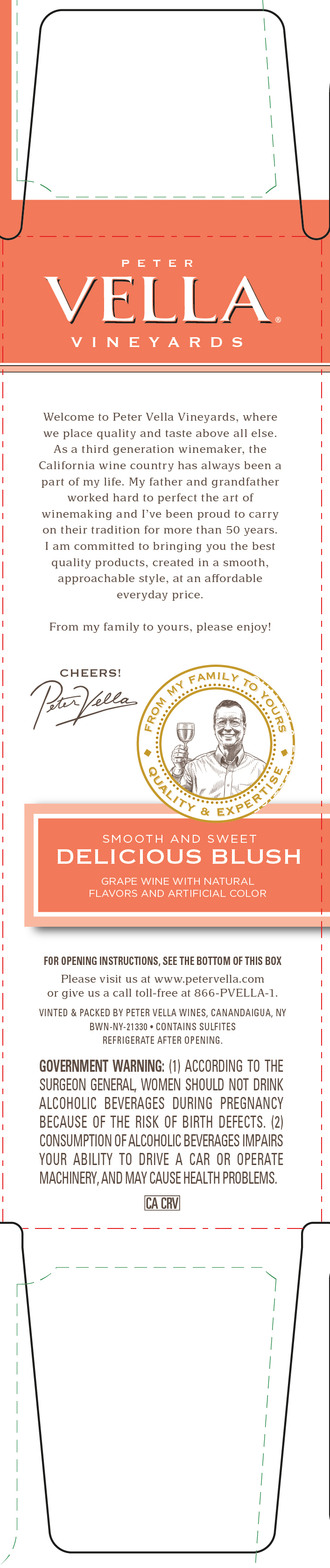 TABC label artwork for Peter Vella Vineyards Delicious Blush