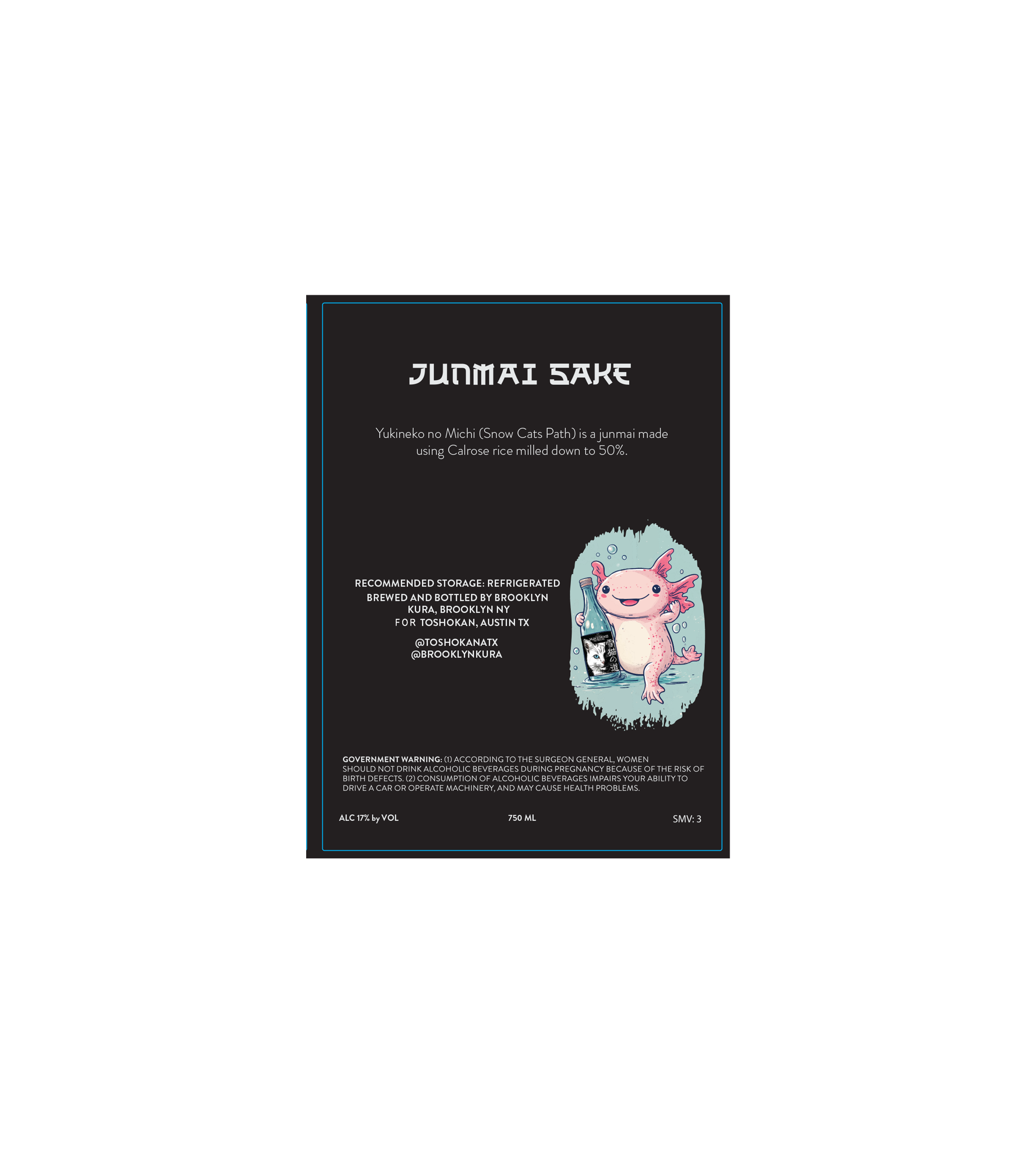 TABC label artwork for Yukineko No Michi Junmai Sake