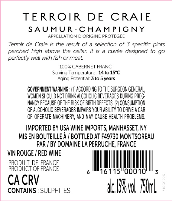 TABC label artwork for Domaine De La Perruche Terroir De Craie