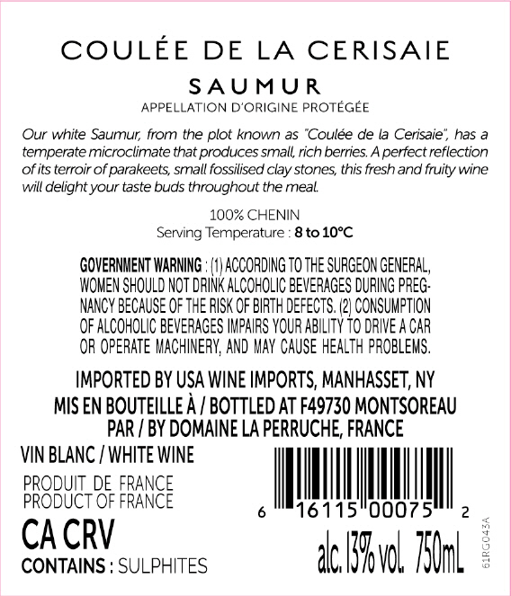TABC label artwork for Domaine De La Perruche Coulee De La Cerisaie