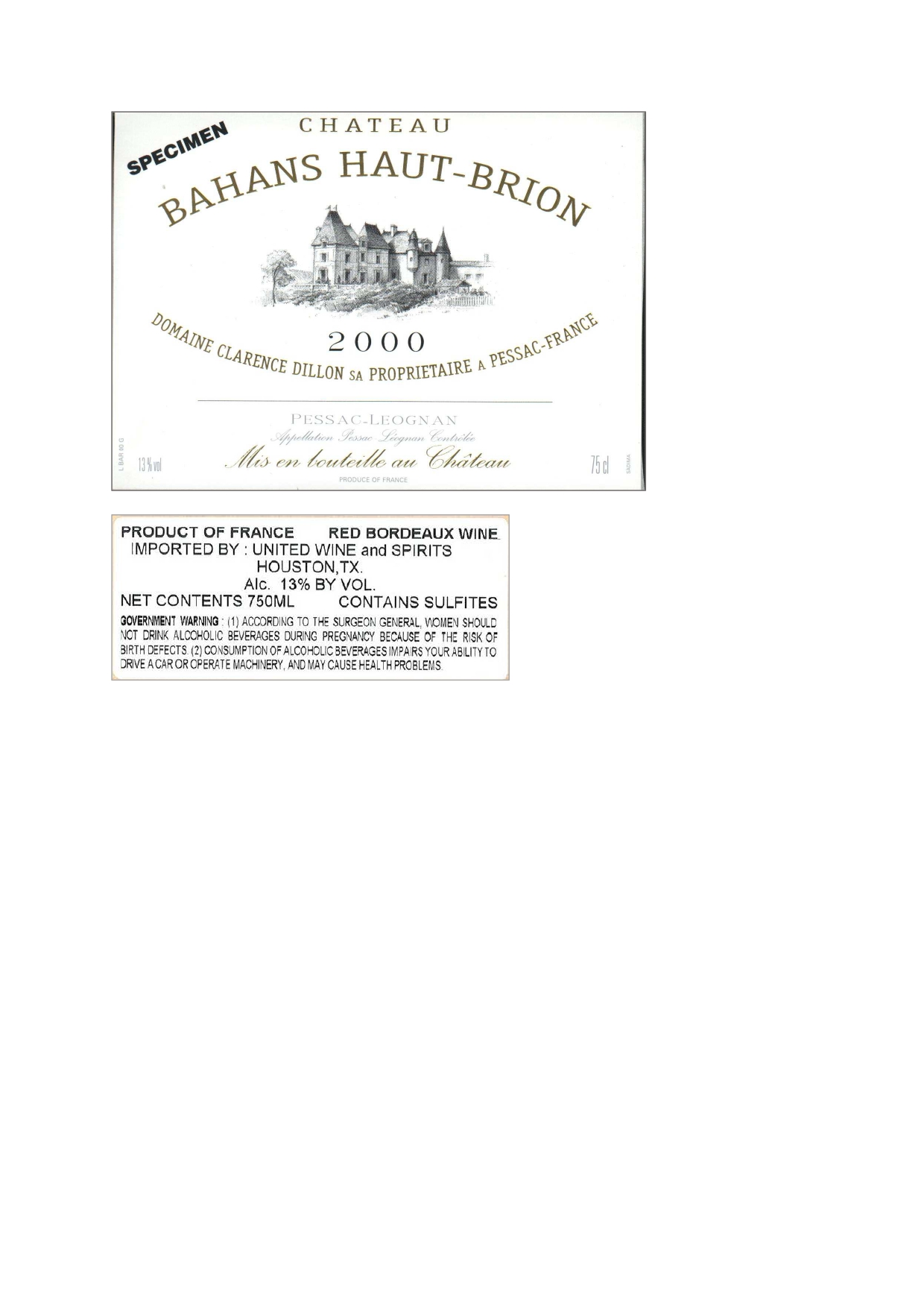 TABC label artwork for Chateau Bahans Haut-Brion