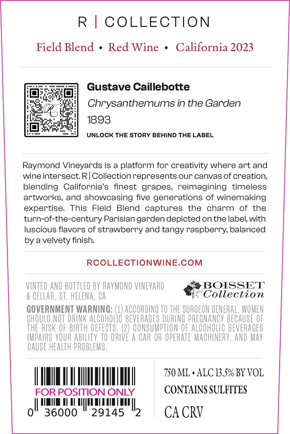 TABC label artwork for R COLLECTION GUSTAVE CAILLEBOTTE CHRYSANTHEMUMS IN THE GARDEN 1893