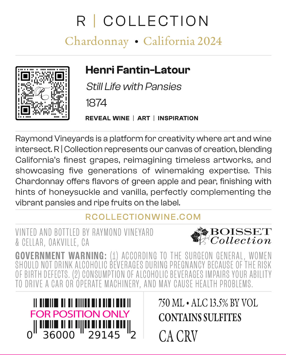 TABC label artwork for R COLLECTION CHARDONNAY