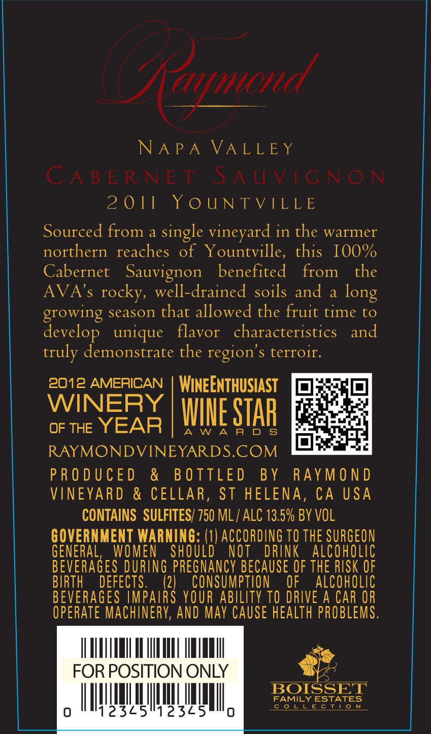 TABC label artwork for RAYMOND DISTRICT COLLECTION CABERNET SAUVIGNON