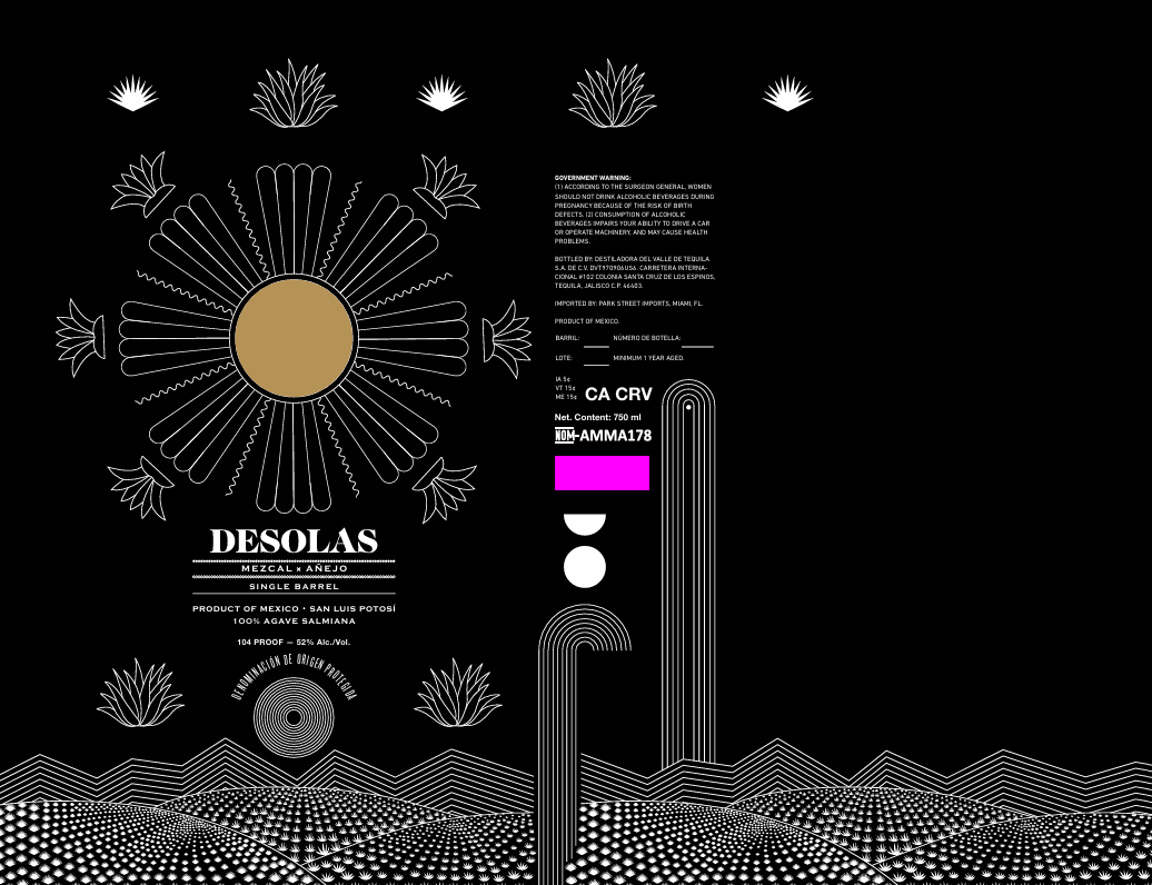 TABC label artwork for Desolas Mezcal Anejo Single Barrel