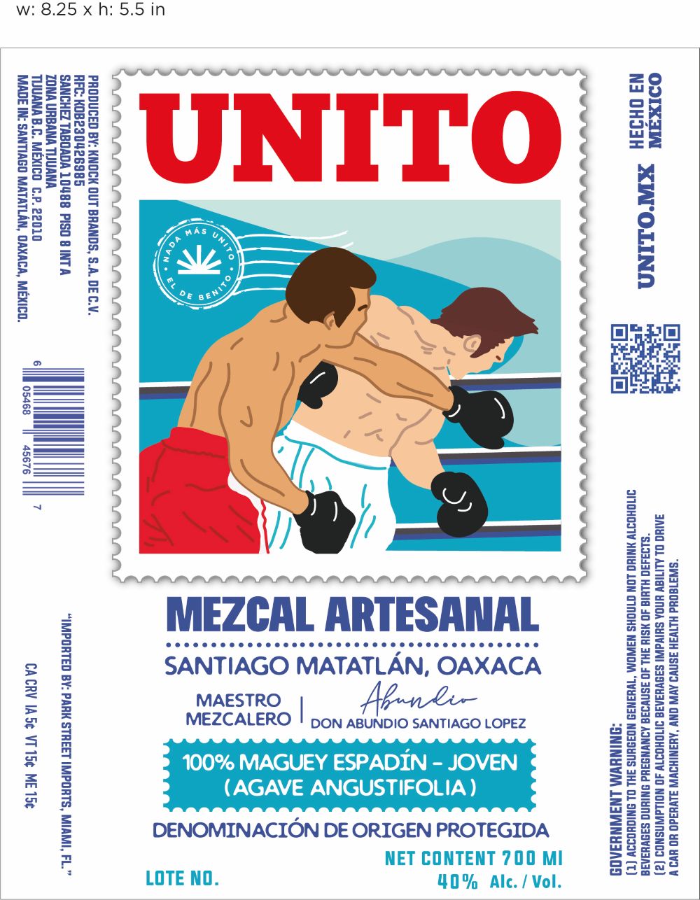 TABC label artwork for Unito Mezcal Artesanal Maguey Espadin Joven