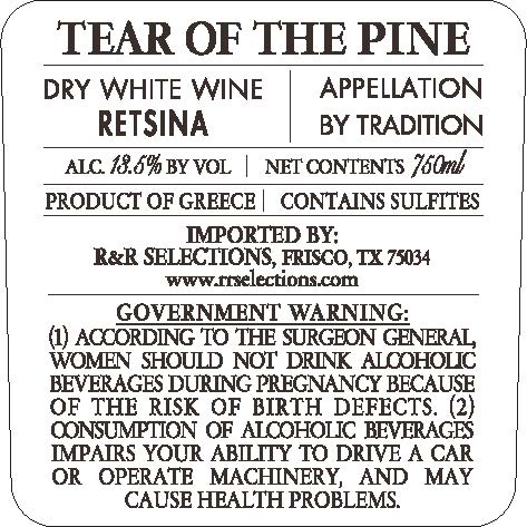 TABC label artwork for Kechris Winery Tear of the Pine