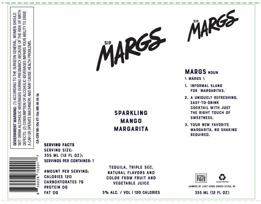 TABC label artwork for SIP MARGS SPARKLING MANGO MARGARITA
