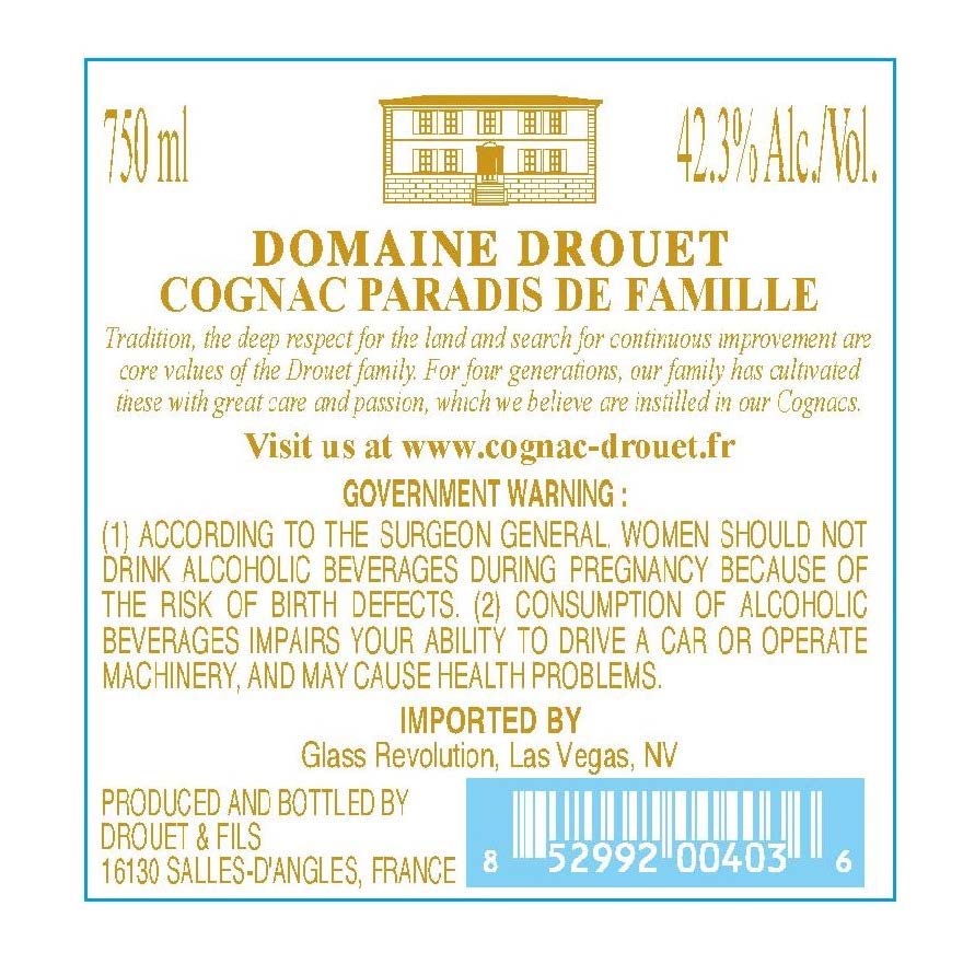 TABC label artwork for Drouet Cognac Paradis de Famille 25-45yr