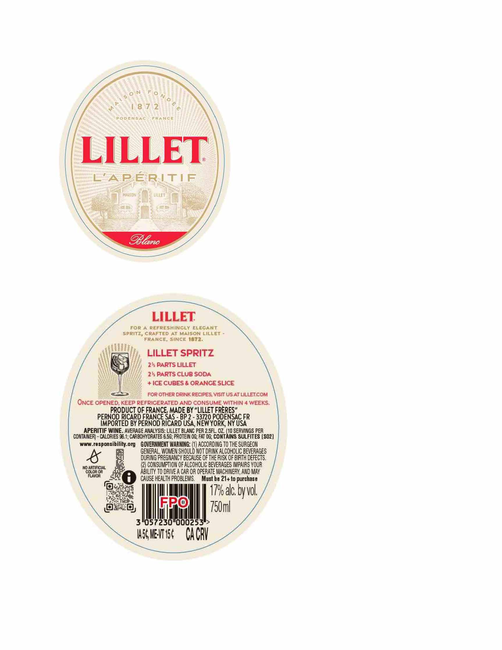 TABC label artwork for Lillet Blanc
