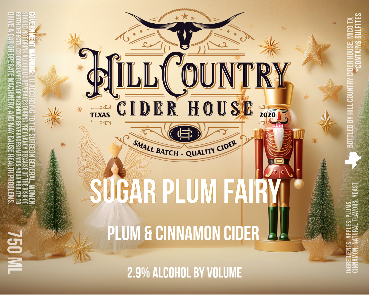 TABC label artwork for Hill Country Cider House Sugar Plum Fairy