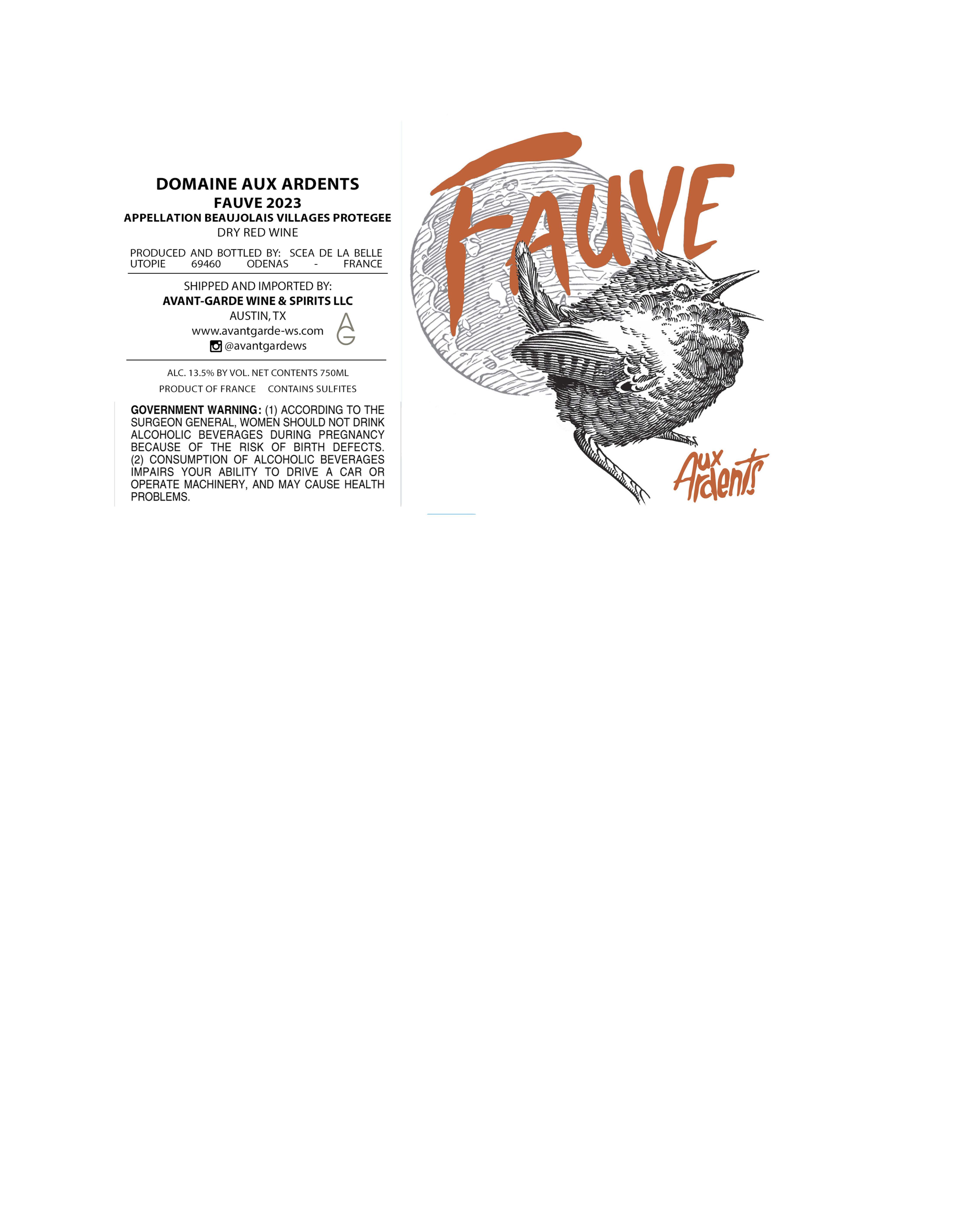 TABC label artwork for Domaine Aux Ardents Fauve Beaujolais Villages